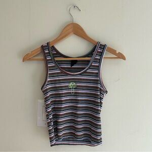 Urban Outfitters Striped Fitted Tank Top with Embroidered Mushroom size S